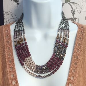 Charming Charlie Burgundy and Gold Multi-Strand Necklace